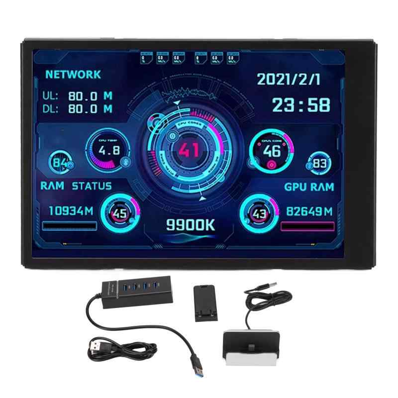 TOPINCN IPS USBミニスクリーン CPU/GPU/RAM データ温度表示 多機能 3.5インチ PC温度表示画面 360°回転 小型液晶モニター コンパクト