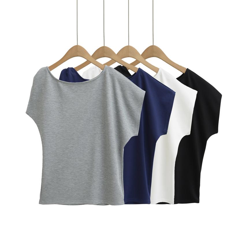 Tシャツ レディース 夏 かわいい 辣妹風 露肩 斜め肩 短袖 トップス 綿素材 純色 ゆったりシルエット 街頭スタイル セクシー グレー ネイビー ホワイト ブラック 吸湿速乾 軽量 接触冷感 普段使い 通勤 アウトドア ビッグシルエット Vネック