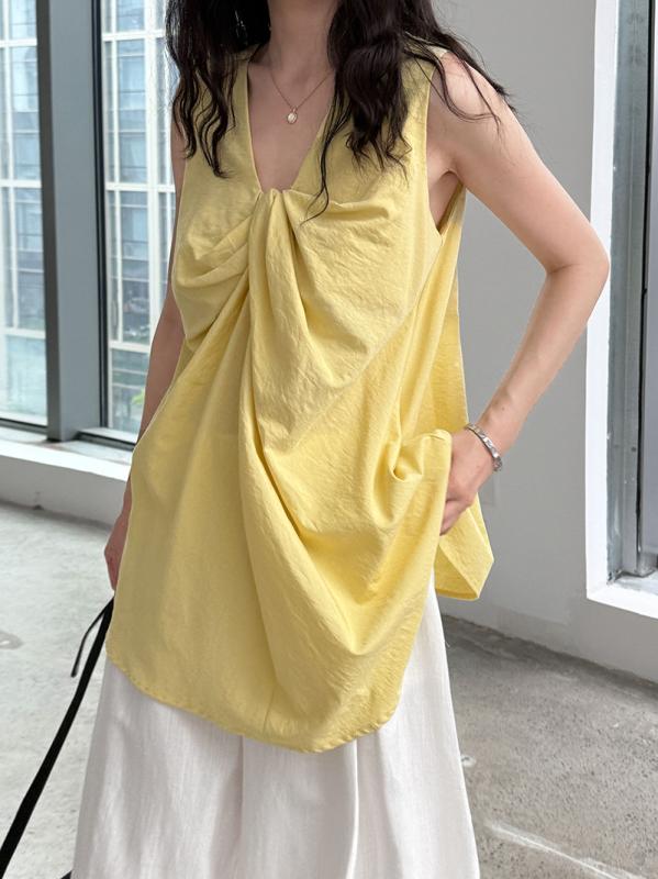 女性用 無袖 トップス 法式 丸首 ・神結 背中開き 夏 コットン 人棉 混紡 ゆったり シルエット かわいい シンプル 純色 軽量 通勤 普段使い 杏仁黄 ブラック 春夏 復古 スタイル 吸湿速乾 接触冷感 伸縮性 高級感