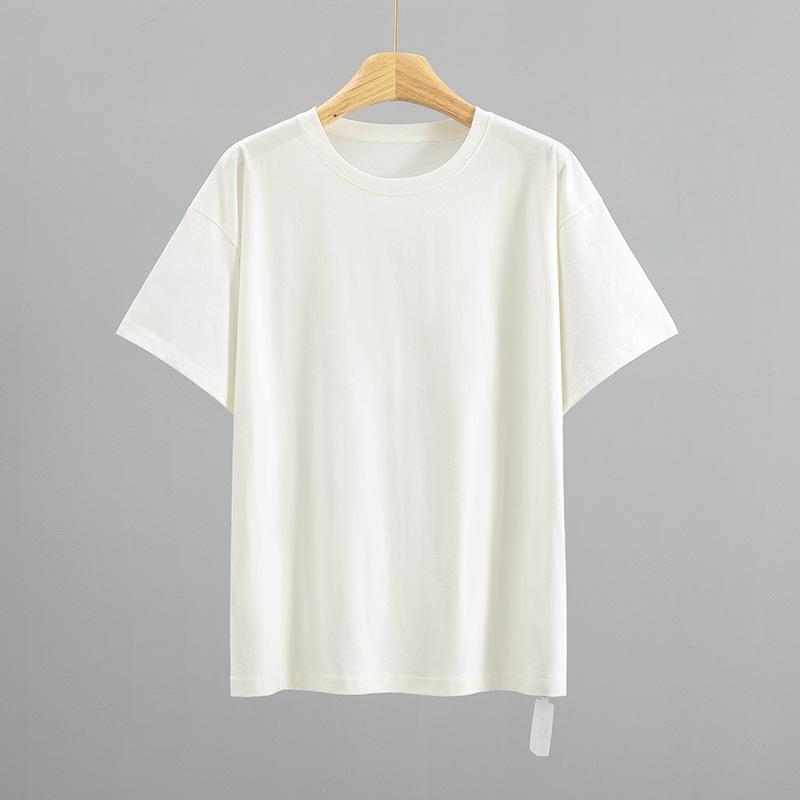 Tシャツ レディース 短袖 丸首 セットインスリーブ ルーズフィット ゆったりシルエット 純色 接触冷感 オーガニックコットン インポートエジプトコットン 通勤用 都会スタイル ライトグレー ホワイト イエロー 春夏