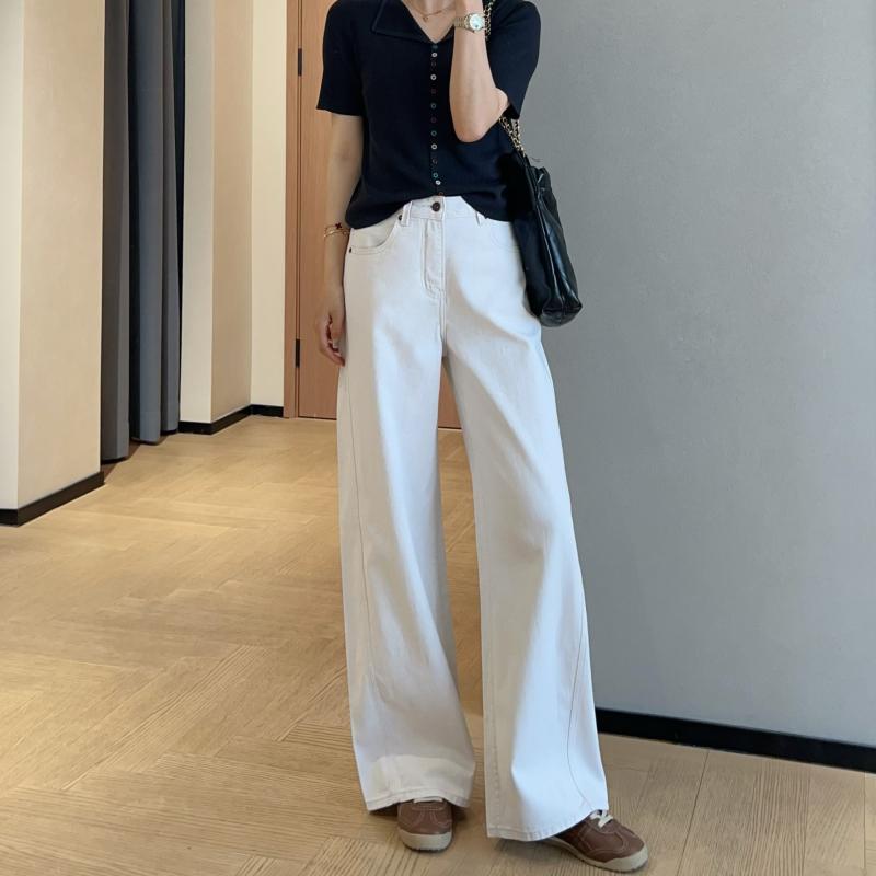 広広としたズボン下 お上さん用 高腰 綿麻 ジーンズ ロング丈 薄っぺら 夏 分かりやすい 日韓心地よい 伸ばすこと ラウンドとり捨てる 軽さ ゆったり影ぼうし 綿原料品 象牙色 白系 吸湿速乾 通い 普段使い走り 冷やりとした 脚長成り行き ワイドレッグ 膝下丈