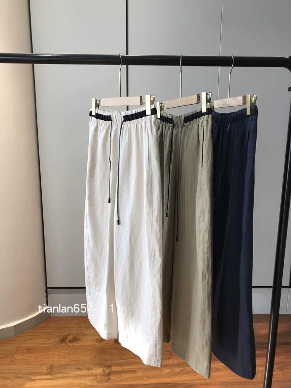 レディース 麻パンツ 再生繊維 接触冷感 薄手 軽量 微弾性 直筒パンツ 微クロ腿 ハイウエスト 切り替え ミックスカラー 米杏色 アイボリー ライトベージュ 夏 春夏 秋 秋冬 通勤 普段使い カジュアル トップス コーデ 吸湿速乾 伸縮性 高級感