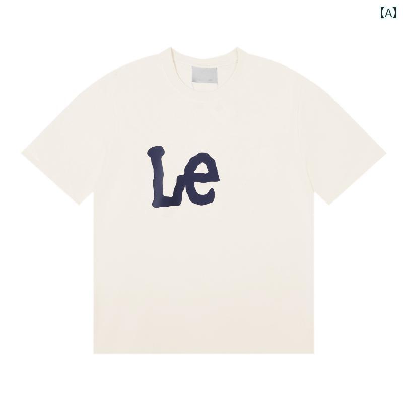Tシャツ 男女兼用 韓国風 情? 短袖 トップス 綿素材 接触冷感 吸湿速乾 印花柄 幾何模様 立体デザイン ルーズフィット 丸首 セットインスリーブ ミッドレングス 杏色 ライトブルー ホワイトブルー ホワイトレッド ブラック ネイビー ホワイトグリー