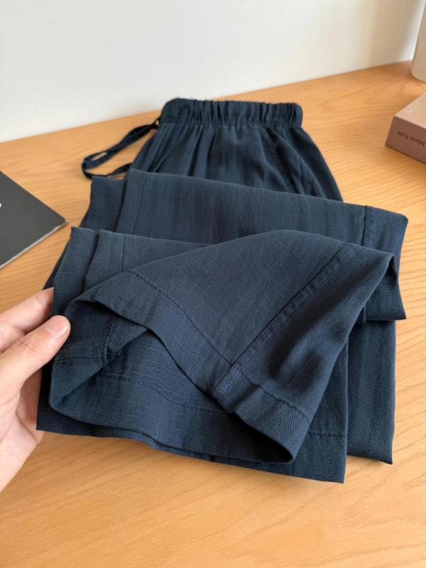 レディース ワイドパンツ 夏用 薄手 垂感 綿麻 ハイウエスト 直筒型 長ズボン 微弾性 切り替えデザイン 日韓カジュアル 深紺 グレー ベージュ 軽量 吸湿速乾 スリム効果 普段使い 通勤対応