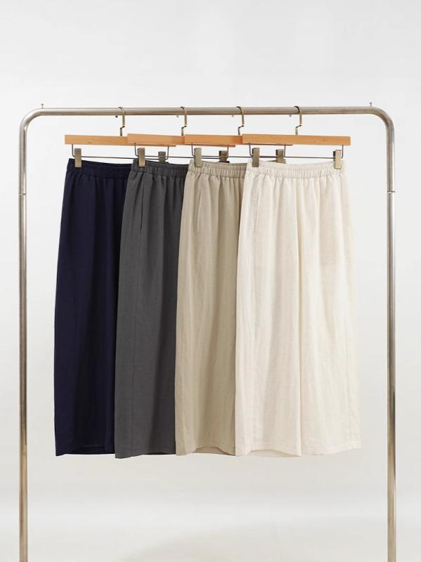 レディース ワイドパンツ 夏用 薄手 レイヨン リヨセル 綿麻 素材 ミックス ハイウエスト 九分丈 直筒 シルエット ゆったり フィット 垂れ感 軽量 吸湿速乾 接触冷感 機能 深色 ネイビー グレー ベージュ アイボリー カラー 選択 可能 日常 使