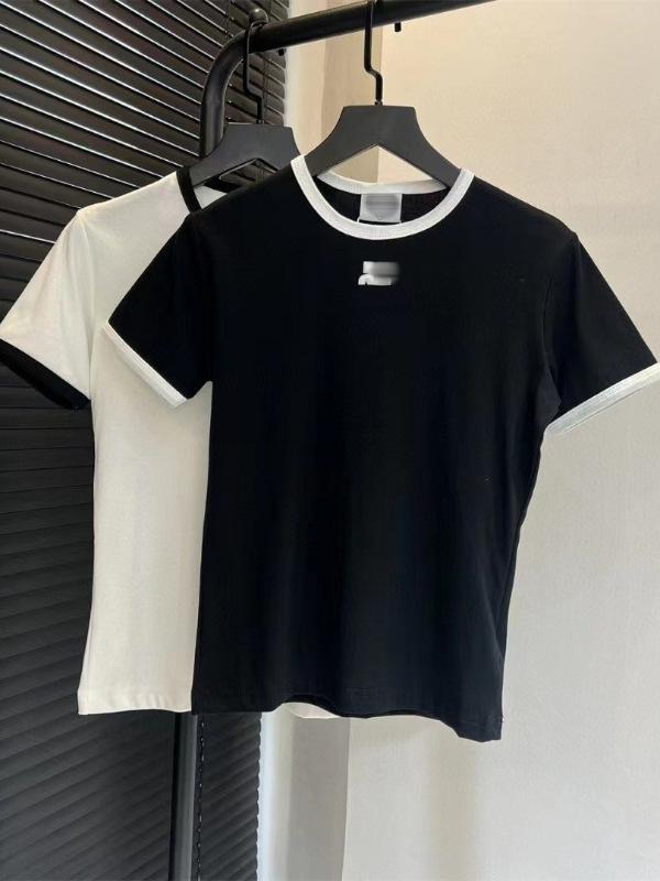 Tシャツ 女性用 夏 黒白 切り替え 刺繍 デザイン 丸首 肩幅ストレート 短袖 トップス 綿素材 ゆったりシルエット 日常使い 韓国風 カジュアル 吸湿速乾 軽量 接触冷感 ビッグサイズ 立体パターン ブラック ホワイト アイボリー ピンク系 通勤 部
