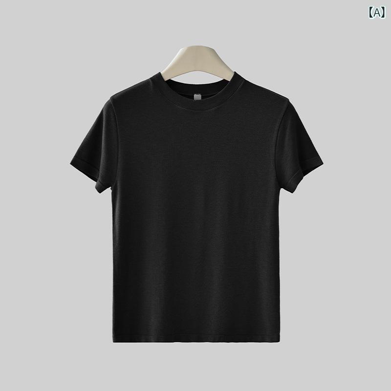 Tシャツ 女性 短袖 接触冷感 夏用 薄手 丸首 透気 速乾 スリム 基本 ゆったり トップス 綿混紡 再生繊維 ビスコース ソリッドカラー セットインスリーブ ローランドエッジ ルーズフィット 普通丈 ストリートスタイル 欧米風 快適カジュアル ブラッ