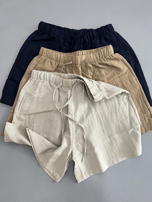 レディース 夏 ショートパンツ 薄手 天竺麻混 接触冷感 再生繊維 レイヨン ワイドレッグ Aライン クロップド 膝上丈 松腰 ゴムウエスト ルーズフィット ゆったりシルエット ミモザイエロー ブラウン ネイビー 日韓カジュアル 普段使い 軽量 通気性