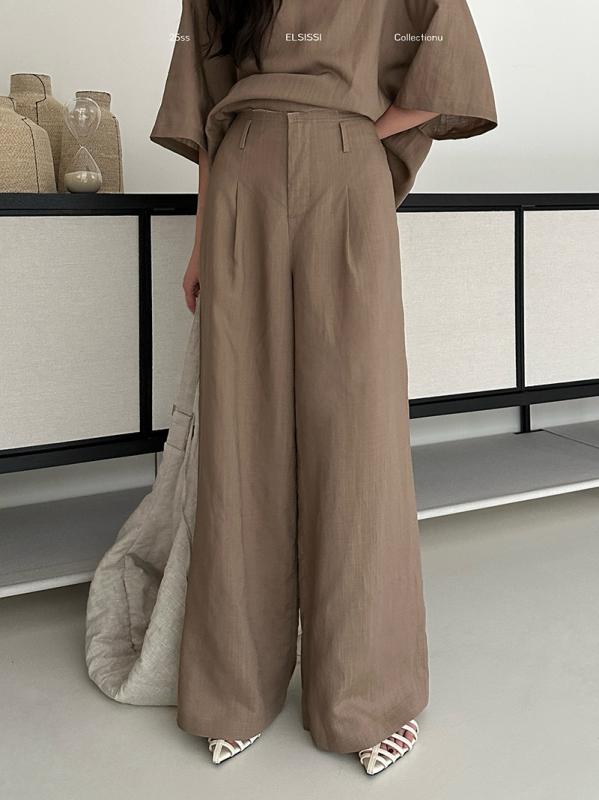 レディース ワイドパンツ フレンチスタイル クロップドレッグ 夏用 薄手 天絲 レイヨン 接触冷感 ゆったり ラフ 麻風 ライセル繊維 ストレート ルーズフィット ミッドライズ ロング丈 ホワイト ダークピンク デイリー カジュアル 織物加工