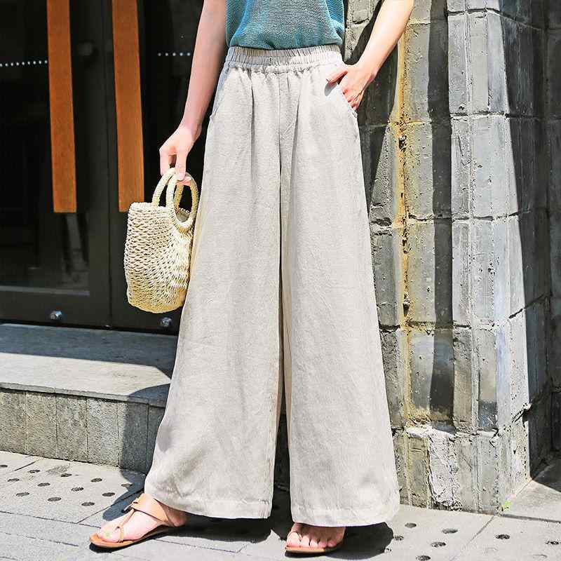 レディース ワイドパンツ コットンリネン 高腰 ゆったり ロングパンツ 夏用 接触冷感 軽量 吸湿速乾 切り替え ポケット付き 麻カラー 杏色 橙色 グレー ブラック パープル カジュアル 日常使い 快適 ストレッチなし 直筒 ミッドウェイト