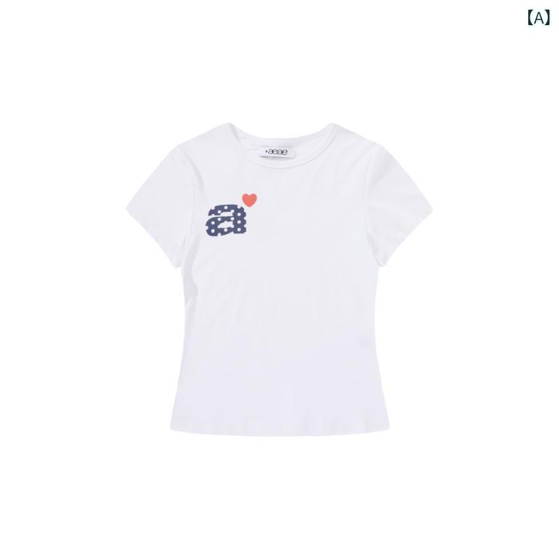 Tシャツ レディース 夏 短袖 長袖 収腰 修身 綿素材 ポルカドット 文字プリント インナー トップス 丸首 セットアップ クロップド ロゴ柄 軽量 吸湿速乾 シンプル 日常使い 気質 欧米人気