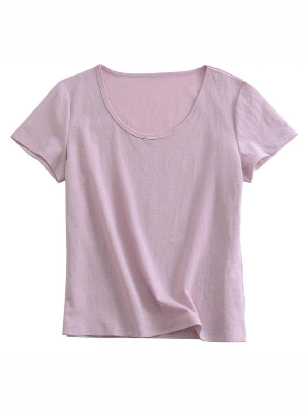 Tシャツ レディース 短袖 Uネック 接触冷感 綿 ナイロン 混紡 純色 ワイドシルエット 日韓カジュアル 夏 シンプル 肌理黒 積雨雲灰 開心果緑 老錢亜麻 マリン紫 モダン灰 シルクミルクカラー 灌木沙色 吸湿速乾 軽量 ルームウェア 通勤用 普段使