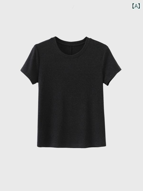 レディース 短袖 Tシャツ トップス レイセル 再生繊維 麻 混紡 接触冷感 吸湿速乾 切り替え 純色 丸首 セットインスリーブ 普通丈 春夏 日韓 カジュアル 普段使い 通勤 軽量 伸縮性 活性黒 米白 椰棕 黒加? 浅ピンク 水色