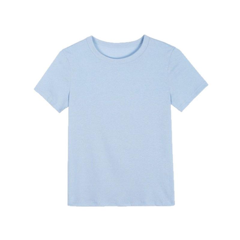 Tシャツ レディース 春夏 活性ブラック 米白 黒加? 暖黄色 水色 短袖 ラッセル 麻 混合 素材 接触冷感 通勤 普段使い 百搭 デザイン 感 シンプル 丸首 セットインスリーブ 純色 普通丈 50-65cm ゆったり フィット 日韓 カジュアル ス