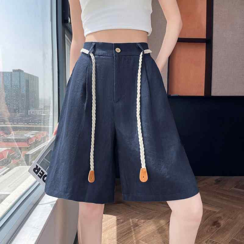 レディース ショートパンツ 韓国風 高腰 ボヘミアン ビーチ リゾート 麻 素材 レイセル 混紡 薄手 軽量 微弾性 ワイドレッグ 夏 春夏 通勤 普段使い ブラック ホワイト ベージュ ネイビー カジュアル トップス コーデ 吸湿速乾 快適