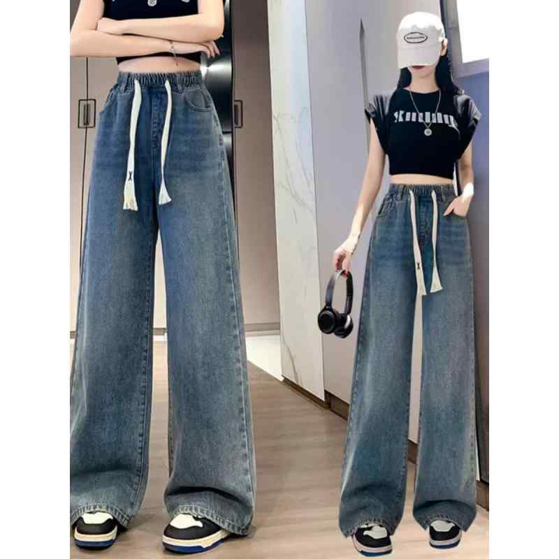 レディース デニムパンツ 秋冬 高腰 伸縮性 ワイドレッグ ゆったりシルエット スリム効果 コットン素材 水洗加工 軽量 微弾力 通勤 普段使い 都市スタイル ブルー ブラックグレー ライトブルー 長丈 ハイウエスト 切り替え 吸湿速乾 快適 コーディネ