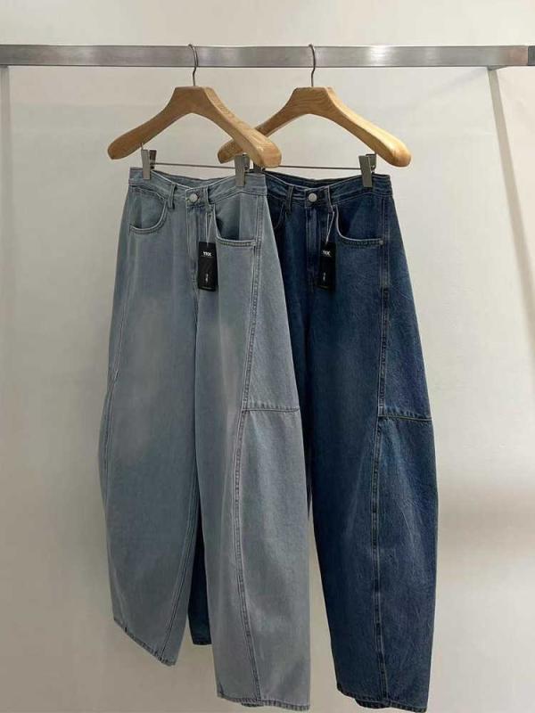 デニムパンツ 女性用 春夏 ワイドレッグ ハイウエスト 直筒 ゆったりシルエット 切り替えデザイン デニム素材 微弾性 デイリーカジュアル ディープブルー ライトブルー 韓国風 軽量 通勤 普段使い スリム効果｜LiLishop6