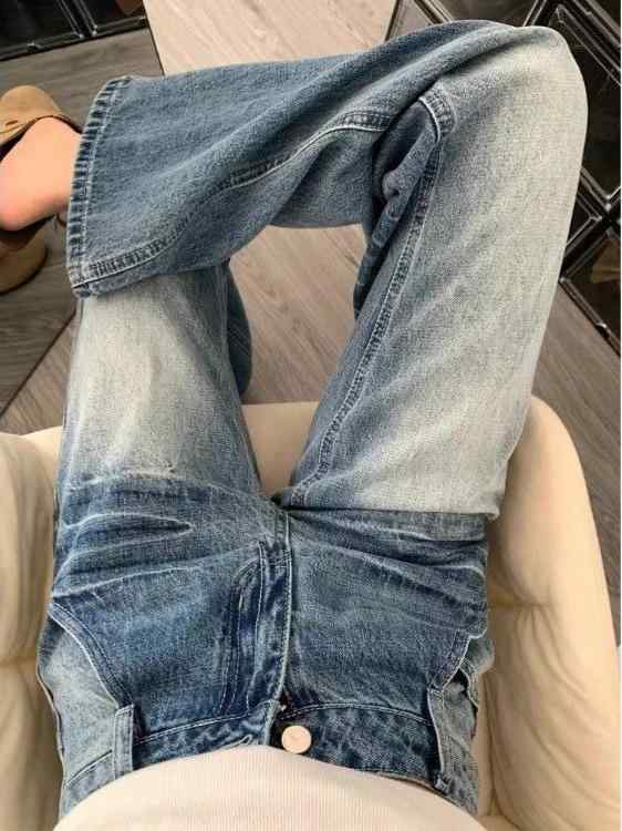 レディース ジーンズ デニムパンツ 直筒 ハイウエスト 薄手 微弾性 ポケット ボタン 街頭スタイル セクシー 春季 ブルー 軽量 伸縮性 吸湿速乾 ゆったり スリムライン 春夏 切り替え 再生繊維 普段使い 通勤用 カジュアル