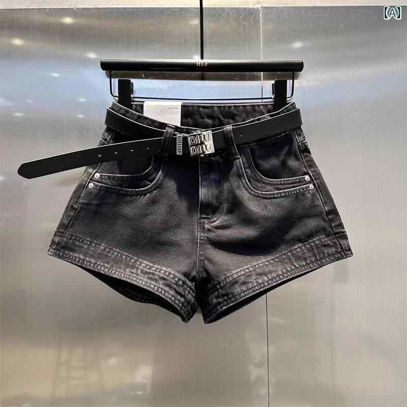 ショートパンツ 女性用 夏 韓国風 ブラック デニム 高腰 スリム効果 気質 コーディネートしやすい Aライン ワイドレッグ ホットパンツ コットン素材 ストリートスタイル 欧米風 プレス加工 軽量 伸縮性なし 汎用