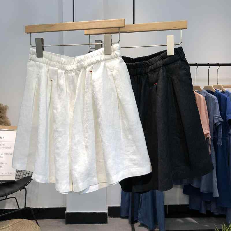 レディース ショートパンツ 春夏 コットンリネン 高腰 Aライン コットン麻 ワイドレッグ 膝上丈 ポケット付き 軽量 通気性 吸湿速乾 清新 かわいい プリンセス風 ブラック ホワイト 普段使い カジュアル