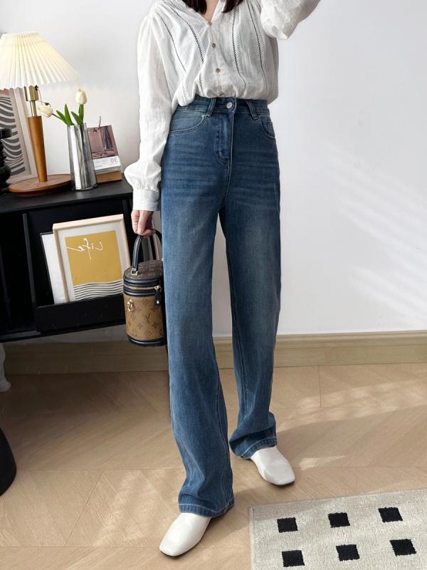ワイドパンツ 女性用 デニム 綿混 伸縮性 ハイウエスト ストレート ゆったり ロング丈 春夏 秋冬 通勤 普段使い カジュアル デイリー 韓国風 ビンテージ加工 ライトブルー ダークブルー ホワイト ブラック ゆったりシルエット 軽量 吸湿速乾 日常コ