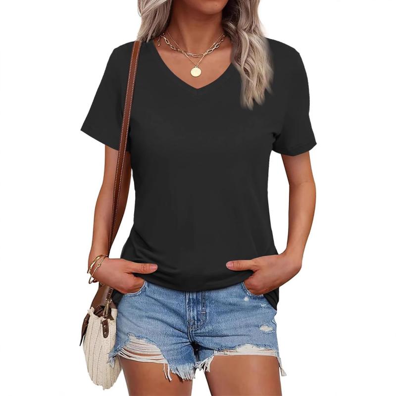 Tシャツ 女性用 Vネック 短袖 ゆったりシルエット トップス 純色 かわいいスタイル 接触冷感 ポリエステル 切り替えデザイン 気質 夏 吸湿速乾 軽量 通勤 普段使い