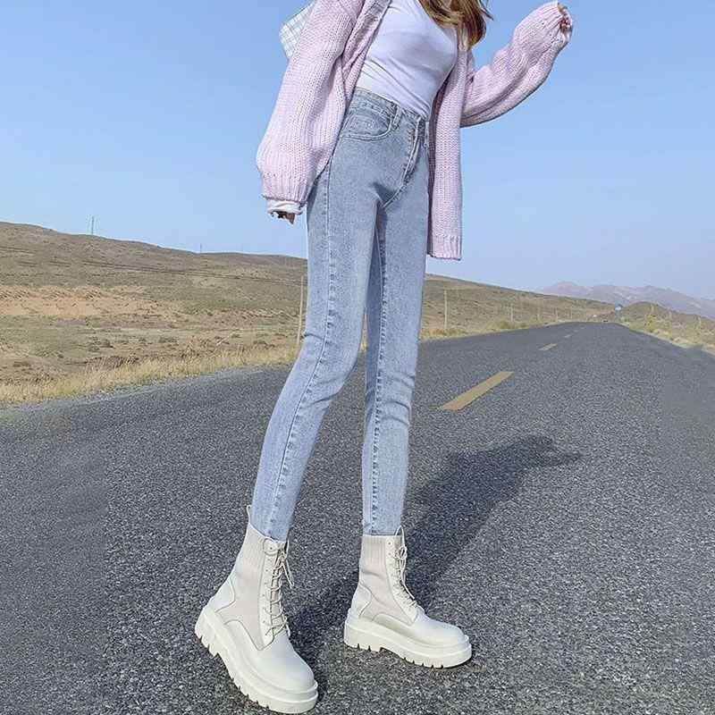 レディース デニムパンツ 牛仔布 綿素材 ハイウエスト 九分丈 修身 スリムフィット 鉛筆パンツ 小脚パンツ 伸縮性 中厚 ポケット 春季 通勤スタイル 気質 タイトシルエット 微弾力 ライトブルー ブラック グレー 通勤用 普段使い 軽量 吸湿速乾 切