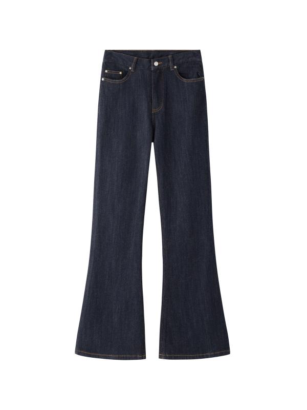 秋冬 ジーンズ 女性用 デニムパンツ ハイウエスト マイクロフレア 切り替え 深藍色 伸縮性 修身 スリム 普段使い 長ズボン コットン ポリエステル ミックス 軽量 カジュアル スタイル 日韓風 秋冬