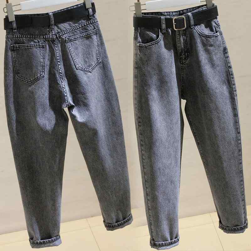 レディース 牛仔パンツ 秋冬 ハーレムパンツ 高腰 ワイドシルエット クロップド丈 ルーズフィット コットン素材 微弾性 都市スタイル 通勤用 普段使い 学生向け ブラックグレー ライトブルー アイボリー ネイビー ブラック ボタンアクセント プリント加