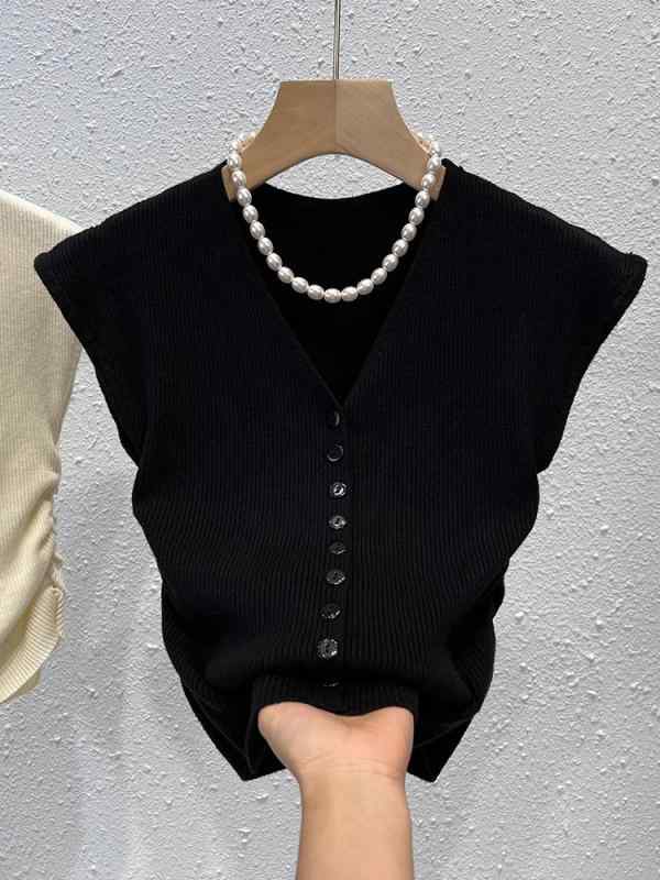 Vネック ニット 短袖 Tシャツ 女性用 夏 通勤 修身 短丈 接触冷感 トップス かわいい 褶? 切り替え 腰絞り デザイン 粘膠繊維 ブラック 杏色 ピンク グレー 気質 快適 軽量 吸湿速乾 セットインスリーブ セットアップ