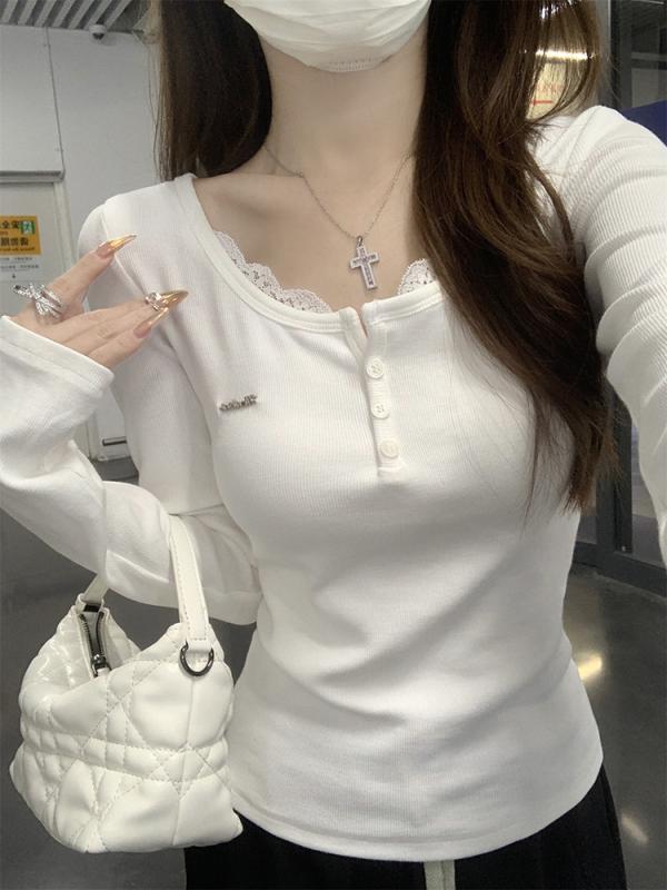 Tシャツ 女性 秋 長袖 正肩 レイヤード インナー トップス 修身 半高領 蕾シ 切り替え ポリエステル 快適 伸縮性 グレー ピンク ホワイト 日韓 カジュアル スタイル