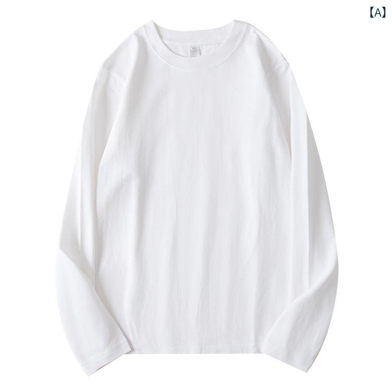 長袖Tシャツ ユニセックス ゆったり 韓国風 インナー トップス コットン 純色 セットアップ 丸首 普通丈 熱定型 加工 アイボリー ブラック 春季 日常使い 軽量 通勤 部屋着 吸湿速乾 伸縮性 日韓カジュアル