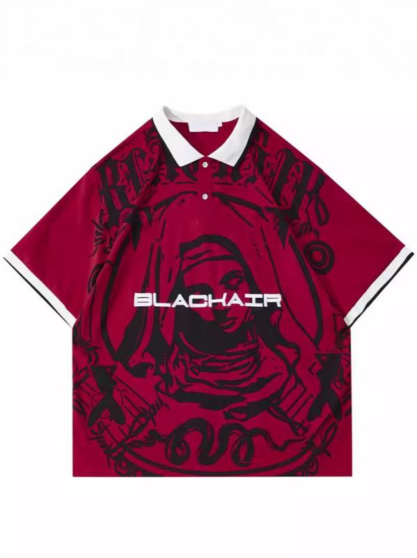 Tシャツ メンズ レディース Y2K ビンテージ 夏 春夏 ストリート ファッション ユニセックス ゆったり トップス 短袖 Vネック プリント 3D 立体柄 赤 黒 ポリエステル 吸湿速乾 軽量 街頭スタイル 欧米風 個性派