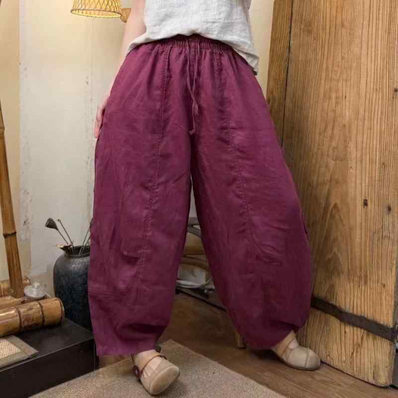 レディース 麻 原材料 広々としたズボン下 灯?ズボン下 ベンドカットパンツ 夏 九分丈 ロングズボン下 ゆったり ルーズフィット 薄っぺら 松腰 ドローストリング 砂洗製作 ライトウェイト 心地好い 表現スタイル ビンテージ 風 伸び伸びする 相応う 分かりやすい ひな型