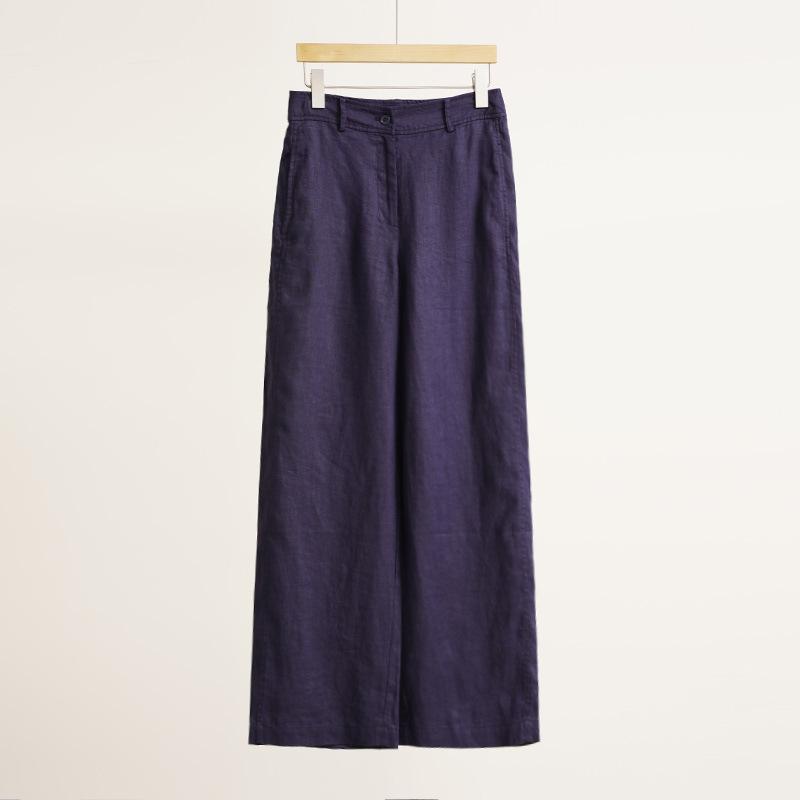 レディース 直筒パンツ 女性用 ハイウエスト 長ズボン 麻素材 100% ベルギーリネン 紺色 スリムシルエット ポケット付き 軽量 吸湿速乾 免?加工 通勤 普段使い 春夏 秋 カジュアル 洗練デザイン 11,497円