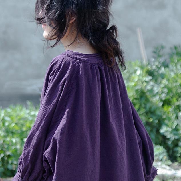 プルオーバー 成人女性用 夏時 長袖 綿麻 当たること冷感 軽さ 伸縮性 吸湿速乾 丸首 野球バット捩り ルーズフィット ビッグ影ぼうし ヴィンテージ製作 ダークパープル 可愛らしい ルーラル地域風 美術的 返り咲き 御部屋御召しもの 心地好い表現スタイル 通い用 普段使い走り アウトドア