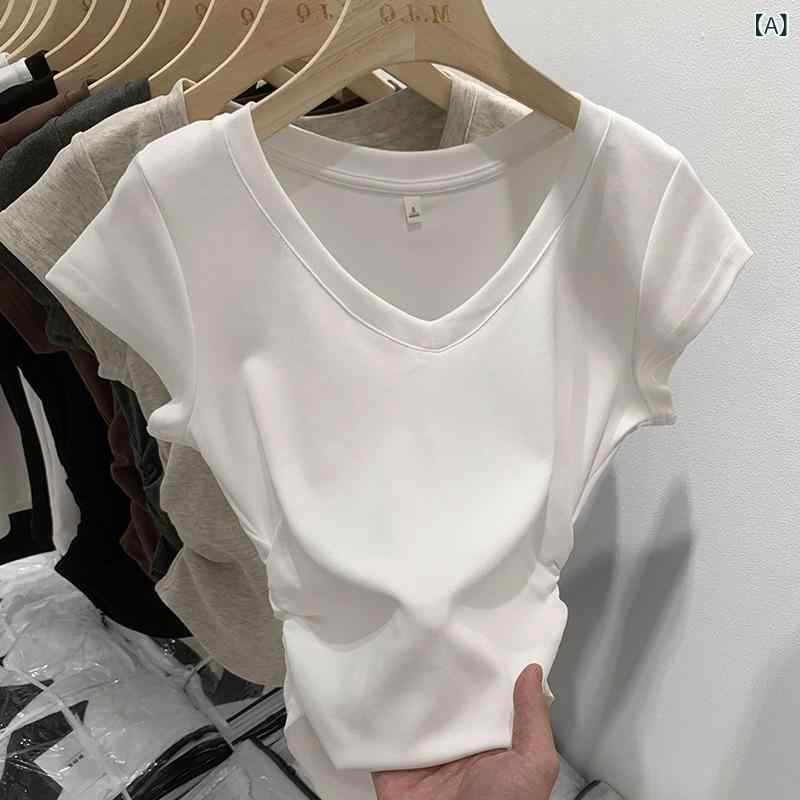 レディース Vネック 短袖 Tシャツ トップス 綿 ストレッチ 吸汗速乾 透気性 フレア ウエストシェイプ スリムフィット インナー ショート丈 ホワイト グレー ブラック ブラウン 夏 春夏 ストリート ファッション カジュアル 普段使い 4,448円
