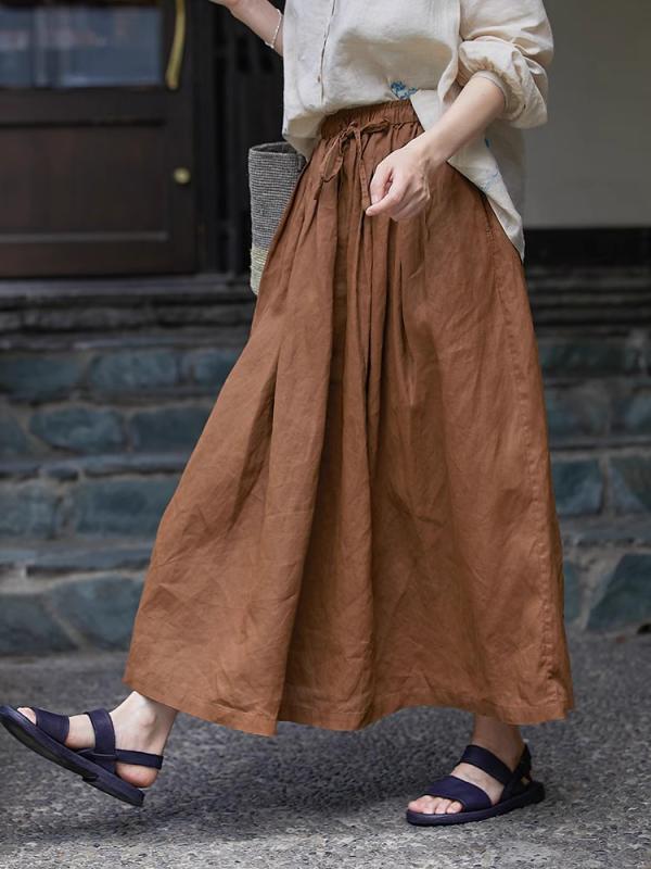 半身スカート 女性用 長丈 栗殻ブラウン 麻 綿 伸縮性 ウエストゴム ドローコード ゆったりシルエット 軽量 吸湿速乾 夏用 カジュアル 普段使い 芸術的 復古風 ブラウン系 コットン混 フレアスカート ミディ丈 ブラウン ナチュラル素材 通勤対応 部 7,685円