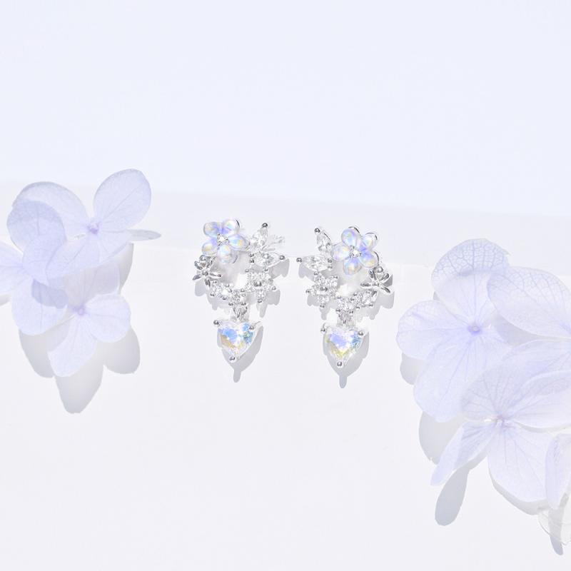 レディース 耳飾り 925銀 花 葉 ハート デザイン かわいい インスピレーション スタイル 軽量 夏 アクセサリー 花びら 植物モチーフ 女性用 イヤリング フラワーモデル 銀製 ジュエリー シンプル トレンド