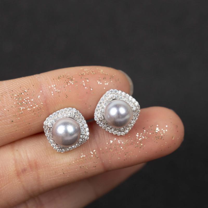 イヤリング 女性用 天然 海水 パール 耳? 7-8mm 灰色 丸型 強光 S925 シルバー ファッション 優雅 高級感 春季 シンプル アクセサリー ジュエリー 日常使い ギフト 散装 無処理