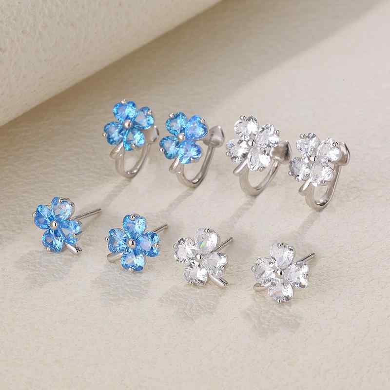 イヤーカフ 女性用 純銀 フルダイヤ 花びら ハート 四葉草 デザイン 軽量 接触冷感 白金色 白石 ブルー石 ファッション アクセサリー 植物モチーフ 花卉 スタイル 夏 季節 通勤 普段使い