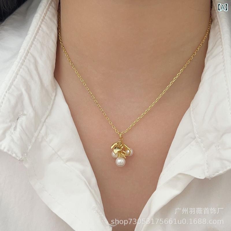 ネックレス 女性用 夏向け 葡萄モチーフ 珍珠装飾 鎖骨チェーン 軽量 高級感 ファッション 薄荷カラー 接触冷感加工 925銀 垂れ飾り 多層 十字チェーン 緑 紫 ピンク系 水果デザイン かわいい アクセサリー 通勤スタイル 普段使い 軽奢風 4,368円