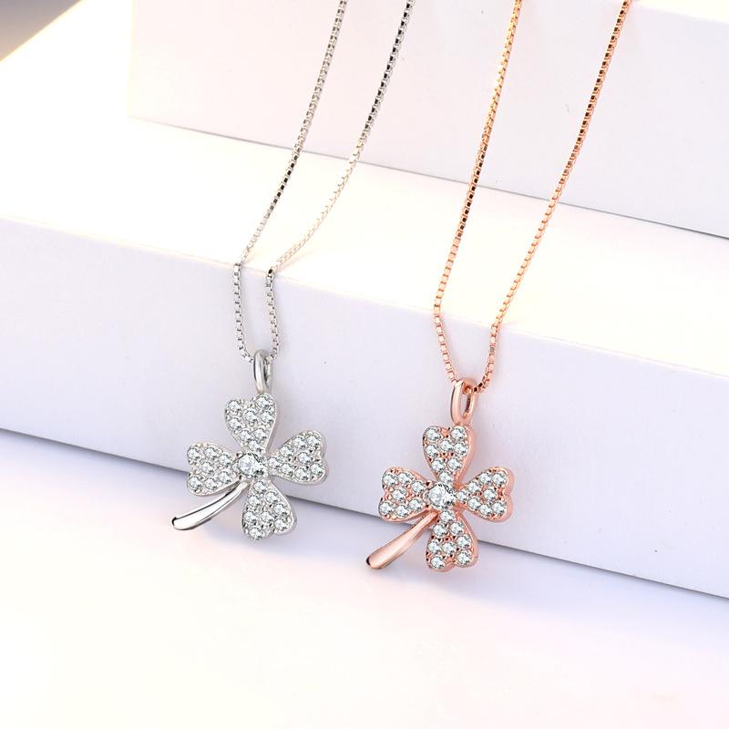 ネックレス 女性用 学生向け シンプル クローバー シルバー 925 珍珠 アクセサリー かわいい 普段使い 軽量 ホワイトゴールド ローズゴールド 夏向け ファッション ジュエリー