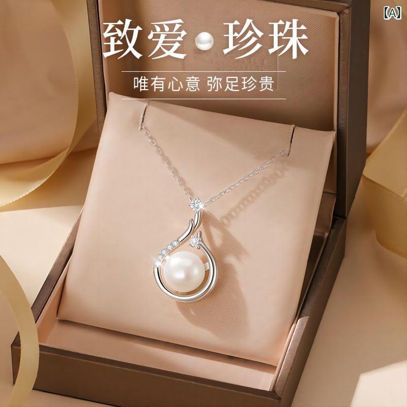 ネックレス 女性用 S925シルバー 淡水パール チェーン 水滴型 ペンダント 鎖骨チェーン 軽量 ファッション 通勤 軽奢 夏 天然素材 41cm 50cm 調整可能 シルバー ホワイト系