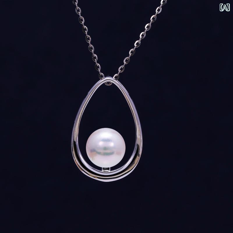 ネックレス 女性用 韓流風 シンプル ジュエリー 涙型 ペンダント 925シルバー 接触冷感 軽量 幾何学 デザイン 真珠 鎖骨チェーン 白金色 14Kゴールド 夏向け 清新 甘美 スタイル 41cm から 50cm