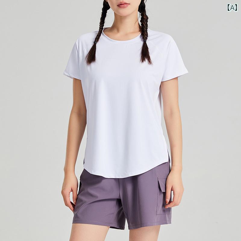 レディース トップス 短袖Tシャツ 速乾 吸湿速乾 接触冷感 ポリエステル混紡 ストレッチ ゆったりシルエット ミルクホワイト ミスティピンクパープル ブラック グリーン ランニング フィットネス ヨガウェア 通年用 室内外アクティブウェア