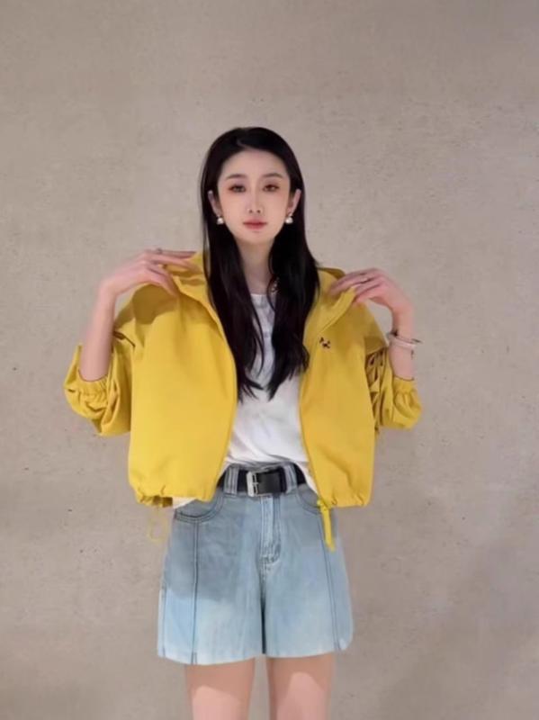 レディース フーディ 防風 防晒 ジャケット 春夏 薄手 コンパクト ロングスリーブ ルーズフィット カジュアル ショート丈 トップス 黄色 ライトイエロー ライトパープル アイボリー スカイブルー ストレッチ 無地 プリント ノーアイロン ジップアップ