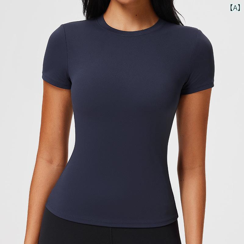 レディース トップス 短袖 Tシャツ 修身 速乾 接触冷感 フィットネス ランニング ヨガウェア 吸湿速乾 伸縮性 ナイロン ポリウレタン 夏 ネイビーブルー ライトブルー グリーン ラベンダー グレー ブラック ホワイト ブラウン レッド パープル ピ