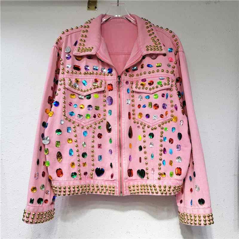 カーディガン 女性用 ピンク 牛仔 ジャケット 長袖 ルーズフィット ジッパー デザイン ポリエステル 混紡 接触冷感 軽量 秋冬 普段使い カジュアル トップス｜LiLishop6