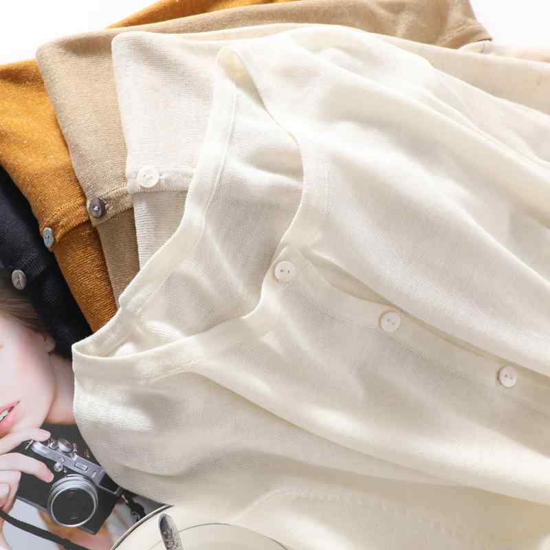 カーディガン レディース 薄手 ?麻 接触冷感 針織 上衣 短外套 春夏 長袖 丸襟 Vネック 白 米色 ベージュ カーキ 焦糖色 ネイビー グレー ブラック 通勤 普段使い 軽量 吸湿速乾 切り替え デザイン 再生繊維 混紡 涼しい スタイル